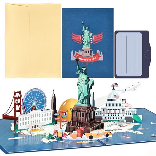 Joyoldelf USA Pop Up Karte, 3D Reisegutschein Geschenkkarte für Amerika Reise oder Flitterwochen, Gutscheinkarte, Reise Gutschein zum Geburtstag, New York Geschenk Karte für Urlaub