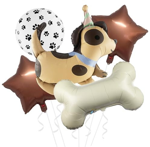 KOBOKO Luftballon Hund Geburtstag Deko, 5 Stk Deko Hund Folienballon Tiere, Knochen Deko Helium Ballons Geburtstag, Hundegeburtstag Deko Tier Luftballons, Stern Ballon Hundepfote Party Deko