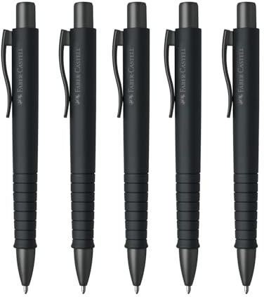 Faber-Castell 205255 - Kugelschreiber Poly Ball Urban Black, 5 Stück, mit auswechselbarer XB Mine, dokumentenecht