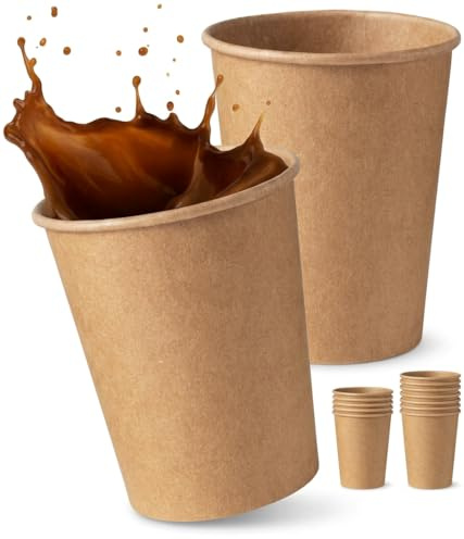 Commerline 500 Stück Kaffeebecher to go, 200 ml (8oz) Pappbecher Braun für Kaffee & Tee, Einwegbecher aus Kraftpapier, Papierbecher, Trinkbecher für Coffee&Tea