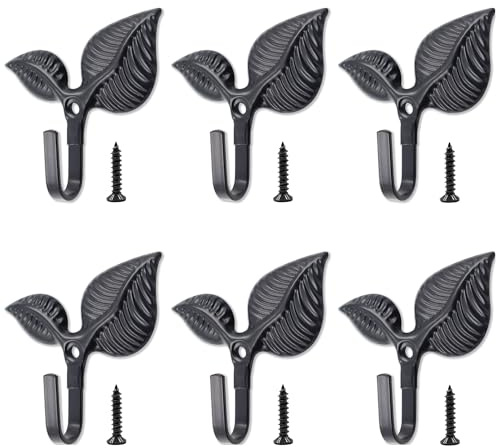 Simaixing 6 ganchos de pared decorativos de hojas de hierro, ganchos de decoración vintage para abrigos, ganchos decorativos de pared de estilo retro para colgar, ganchos en forma de hoja para