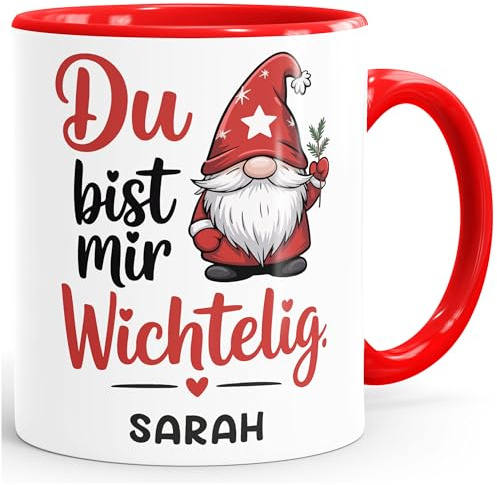 SpecialMe® Weihnachtstasse personalisiert Wichtel Design Geschenkidee Lieblingsmenschen Kleine Geschenke Adventszeit Weiss-innen-rot standard