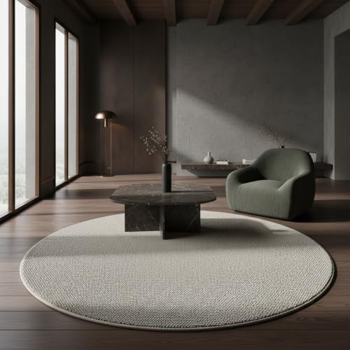 KADIMA DESIGN Wohnzimmerteppich Einfarbig Schlicht Pflegeleicht Elegant Waschbar Langlebig Strapazierfähig Rund Creme 160x160 cm Schlafzimmer Wohnzimmer Oeko-TEX Fußbodenheizung geeignet | CIMA