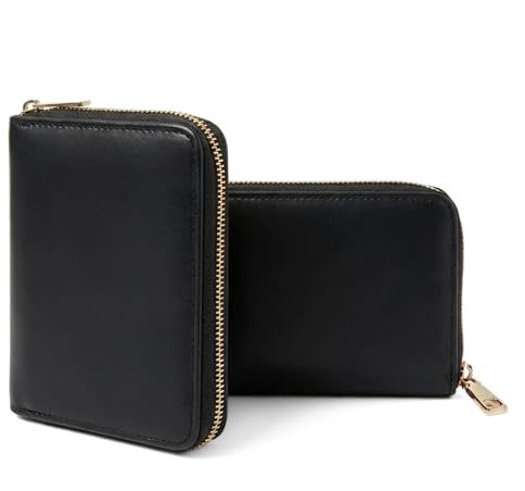 MillyMilk® Leder Geldbörse PURA – Mini Portemonnaie für Frauen Vegan – Weiche Kunstleder Geldbeutel für Damen klein – Gepolstert mit Reißverschluss für Karten, Münzen & Scheine (SCHWARZ)