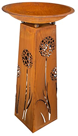 Rostikal Gartendeko Rost Säule Pusteblumen 1,15 m hoch mit Schale rund 60 cm