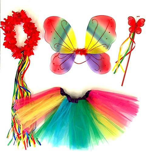 Tante Tina Costume da Farfalla per Bambina - Vestito Farfalla da Bimba in 4 Pezzi: Gonna in Tulle, Ali, Bacchetta e Cerchietto - Arcoblanco Rosso - Indicato per i Bambini da 2 a 8 Anni