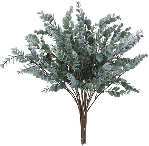 OUTLEE 3 Stück künstliche Eukalyptus-Stielstrauch künstliche Eukalyptusblätter Spray künstliche grüne Stiele gefälschte Silber Dollar Zweige Pflanzen für Zuhause Hochzeit Dekor 45 cm hoch