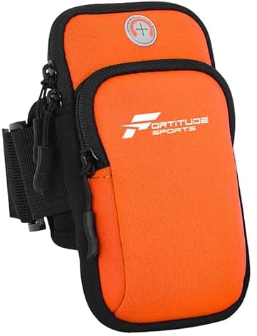 Fortitude Sports Arm Phone Holder | Waterproof Phone Pouch For Jogging, Cycling, Gym | Running Armband For iPhone, Samsung Galaxy, Huawei (Orange)