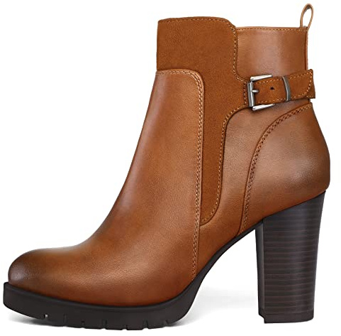 mysoft Women's Ankle Boots Chunky Stacked Heel Zipper Booties - Available in Wide Sizes
