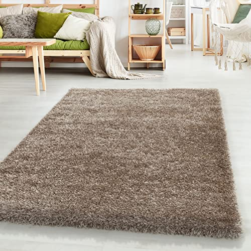 HomebyHome Shaggy Teppich Wohnzimmer 140x200 cm - 50 mm Florhöhe Hochflor Wohnzimmerteppich Taupe Extra Weich und Flauschig - Langflor Teppiche für Schlafzimmer, Küche, Flur - Carpet, Halı, Kilim