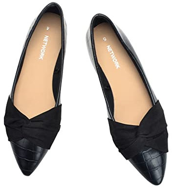 ERLINGO Ballerines plates à enfiler pour femme - Confortables - Bout pointu - Antidérapantes - Talon bas - Chaussures décontractées, Noir B, 38 EU