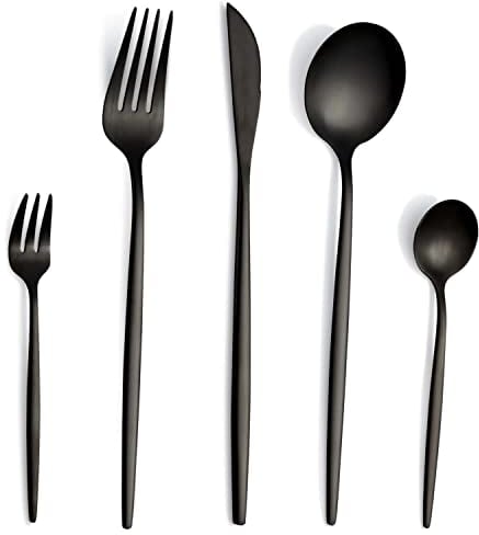 Besteck Set für 6 Personen, 30-Teilig, Schwarz Matt - Essbesteck aus Edelstahl Mit Messer, Gabel, Löffel - Spülmaschinenfest