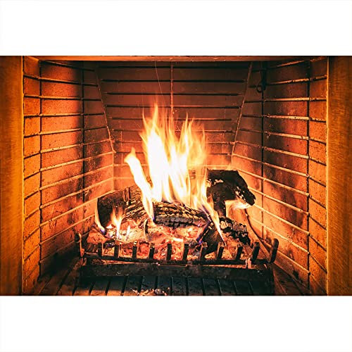 Aoihrraan 3x2,5m Bruciare Legna da ardere Fotografia Sfondo Vintage mattone camino sfolgorante fuoco fiammeggiante legno Sfondo Campeggio Barbecue Inverno Natale Festa Decorazione Ritratto Foto Prop