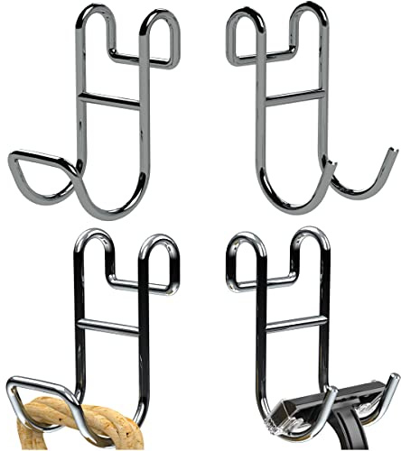 Jovware Shower Caddy Hooks, Razor Hanger for Shelf and Loofah (Silver - 2 Closed 2 Open)