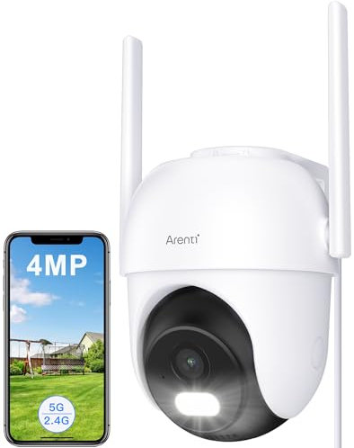 ARENTI 2.4G/5GHz PTZ Security Camera Outdoor, 2.5K 4MP Dual-Band WiFi CCTV Camera,360°View,Auto Track,Human&Noise Detection,Night Vision,Siren/Light Alarm,Wifi Home/House Security,IP65(Plug In)