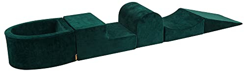 MEOWBABY Schaumstoff Bausteine Kinder - Bausteine XXL aus Schaumstoff mit Bällebad ohne Bälle für Kinder - Baby Softbausteine zum Klettern, Samt, Dunkelgrün