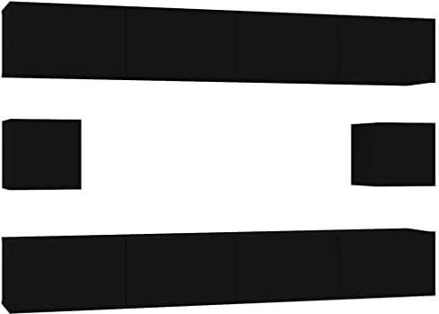 vidaXL TV Schrank Set 6-TLG. Wohnwand Schrankwand Anbauwand Hängeschrank Lowboard TV Möbel Fernsehschrank Wandschrank HiFi-Schrank Schwarz Holzwerkstoff