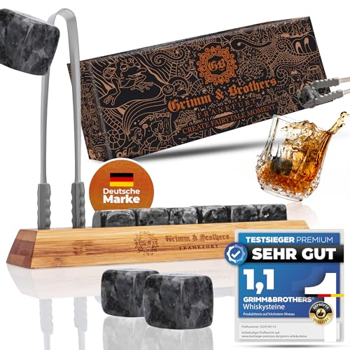 Whiskey Steine Set- 6 Premium Steine- Graviertes Bambus Gestell- Kühlsteine- Whisky Geschenke für Männer- Wiederverwendbare Eiswürfel- Whiskey Stones- Whisky Geschenkset
