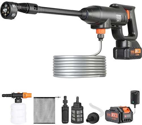 VEVOR Idropulitrice senza fili, 580 PSI 1.1 GPM Pulitore portatile, pistola portatile ad alta pressione per auto con batteria da 4,0 Ah, caricabatterie, ugello 6 in 1, per la pulizia e l'irrigazione