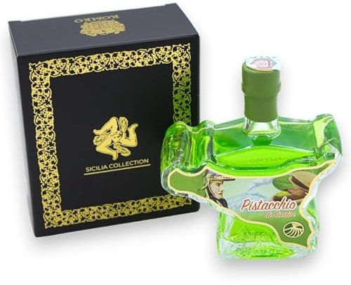 Botella de Licor de Vidrio con Forma de Sicilia - Colección Sicilia - con 8 Opciones de Sabor, 100 ml (1ud) - Pistacho