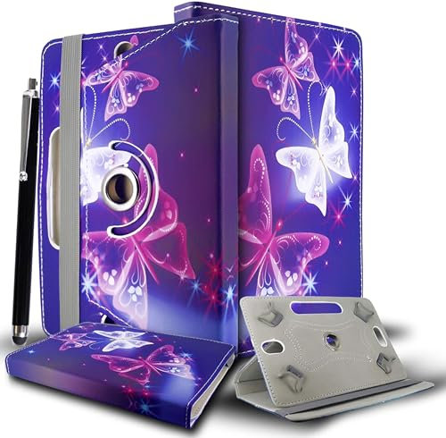 7inch Tablet Case - Universal PU Leather Stand Folio Case Cover for All 6,6.8,7 Tablets, Fit for Kindle eReaders Fire Tablet- Kobo/Voyaga/Lenovo/Sony E-Book/iPad Mini 5 4 3 2 1 (Butterfly Blue)