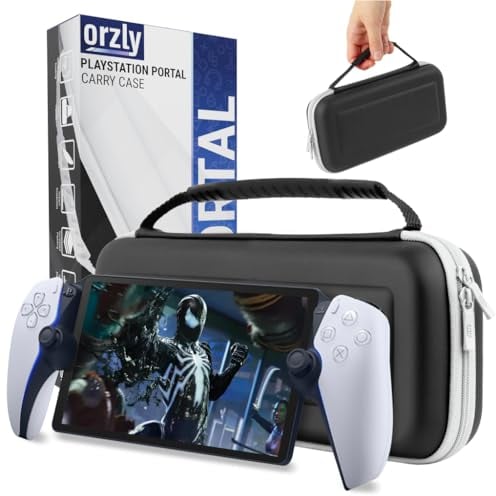Custodia da trasporto Orzly progettata per il lettore remoto Playstation Portal per console PS5, protezione da viaggio e conservazione per caricabatterie per cuffie e altro Nero/Bianco