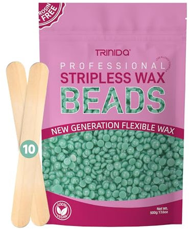 TRINIDa Wax Beads, Professional Hard Wax Beads 500g with 10 Applicators, For Full Body, Facial and Legs, Painless Gentle Hair Removal Wax Beads for Women and Men (Tea Tree)