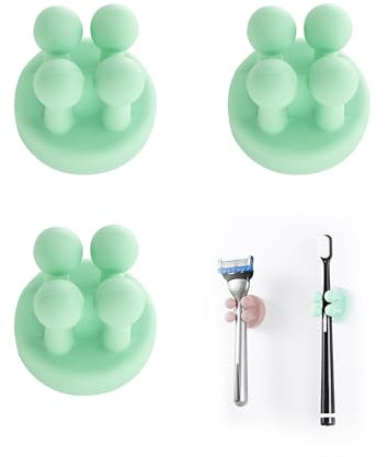 Zayin 3 Pcs Silicone Toothbrush & Razor Multi-Function Hook Waterproof Self Adhesive Toothbrush Hook Plug Holder for Wall Hanging Bathroom Kitchen Living Room Office