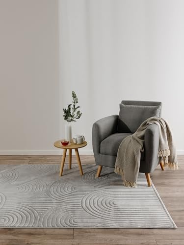 benuta Basic Teppich Claire - Grau 120x170 cm - Minimalistischer Wohnzimmerteppich im Geometrischen Retro-Stil - Pflegeleicht - Fußbodenheizung Geeignet