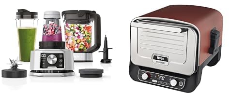 Ninja Foodi Power Nutri Blender 3-en-1, mélange les bols de smoothie boissons glacées, 1200W, CB350EU + Ninja Woodfire Four à pizza extérieur électrique 8-en-1, rotissoire & fumoir barbecue, OO101EU