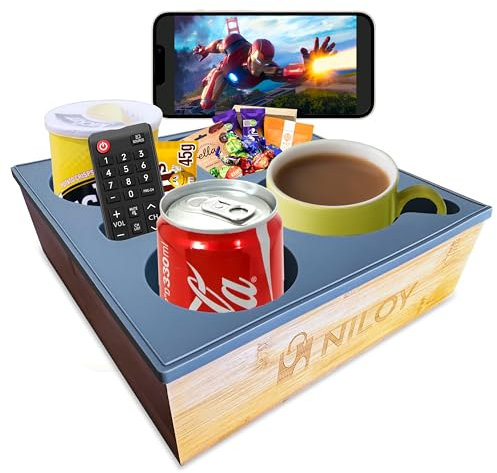 NILOY Couch Cup Holder Tray - Handy Soft Silicone Couch Caddy for Bed Car Seat Beach Organizer, Flexible Armrest Drink Holder, Sofa Organizer for Remote, Snacks & Drinks (Gray)