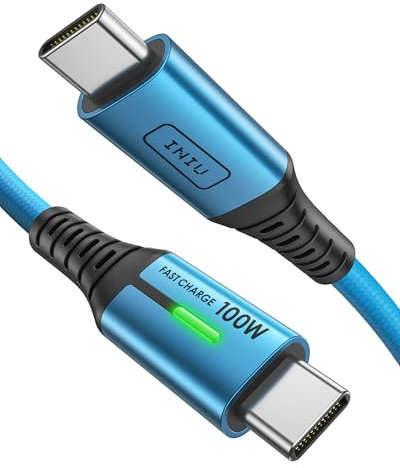 INIU Câble de charge rapide USB-C, 2 m, bleu, type C, en nylon, USB-A vers USB-C, câble de données pour iPhone 16 15, Samsung S22 S21 Note 10 Google Pixel 7 iPad Pro, Huawei Xiaomi, etc.