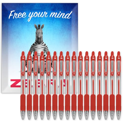 Zebra Pen Z-Grip Retractable Ballpoint Pens - 1.0mm Nib - Pack of 16 - In Envelope Gift Packaging - School, Writing, Work, Office (Red)