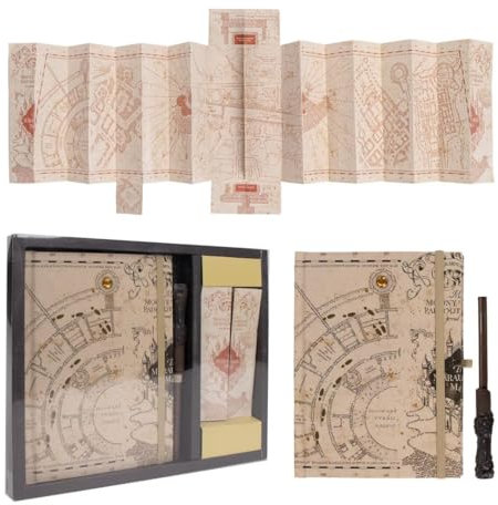 Harry Potter Carnet de notes avec carte du Maraudeur avec lumières + stylo baguette pour adultes et enfants dans une boîte cadeau