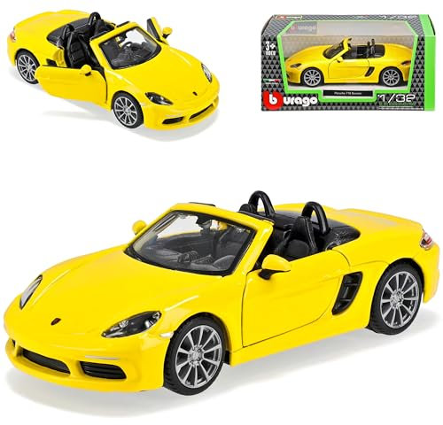 alles-meine.de GmbH Porsche 718 Boxter 982 Cabrio Gelb Ab 2016 1/32 Burago Modell Auto mit individiuellem Wunschkennzeichen