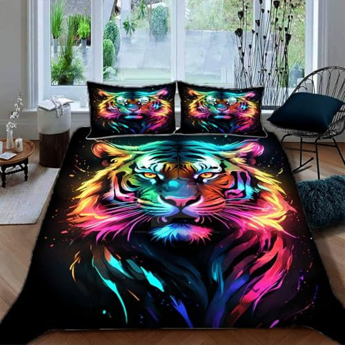 Zbeiba Bettwäsche 135x200,Bettbezug Set 3 Teilige mit 2 Kissenbezug,Regenbogentiger Muster（135x200+2 * 50x75,#1）