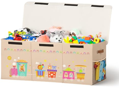 ADEHMDA Large Toy Box,Storage Box with Lid-39.5x13x16(Dark Khaki-Train)