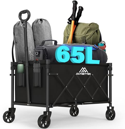 75L Festival Trolley Folding Trolley Cart on Wheels, Portal Festival Camping Wagons Cart with Adjustable Handle, Foldable Wagon for Camping, Garden, Beach, Shopping, Outdoor