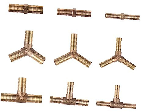 Toyvian Adaptador De Boquilla De Cobre Conector De Manguera Triple para Gas, Accesorios De 9 Piezas De 6 8 10 Mm para Tuberías, Resistente a Altas Temperaturas y Corrosión, Uso Cocina y Calefacción