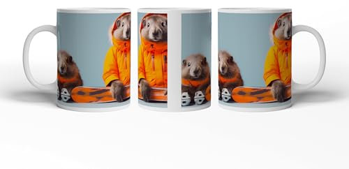 Tasse à motif de marmotte prête pour le grand départ sur piste, 300 ml, en céramique blanche/tasse à café/idée cadeau