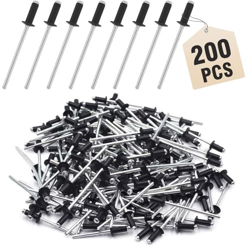 Spetsbst Juego de 200 remaches ciegos de aluminio de 4 x 10 mm de cabeza grande, color negro, antracita, juego de remaches ciegos para remaches ciegos