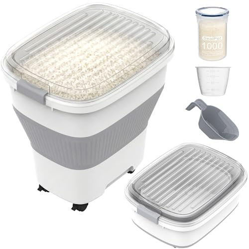 HOYTAMDAR 50Lbs Collapsible Rice Container,Airtight Food Storage container