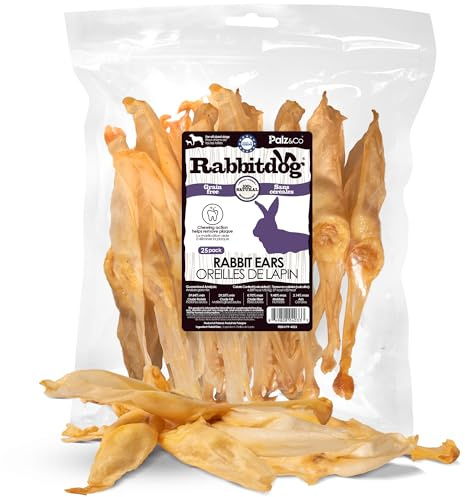 Palz&Co Rabbitdog Large Rabbit Ears (No Fur) Dog Treats, 25 Pack - Single Ingredient Hypoallergenic Chews, Grain Free, Natural Dental Support