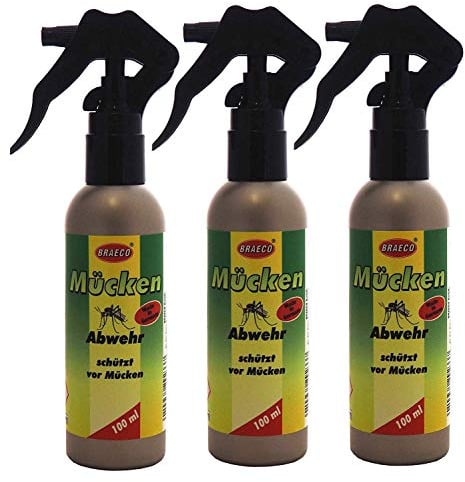 Preisjubel 3 x 100ml Mücken-Abwehr-Spray, Anti-Mückenspray Mückenspray Mückenschutz, BRAECO