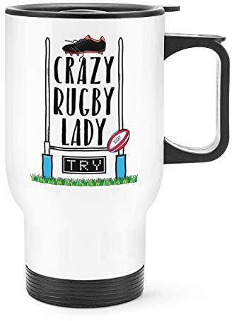 Crazy Rugby Lady Travel Mug Cup with Handle
