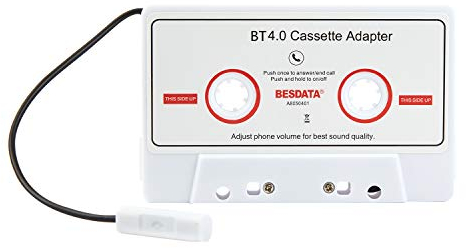 CICMIOD Adattatore Cassetta Autoradio BT 4.0 con Microfono per Chiamate in Vivavoce Bianco
