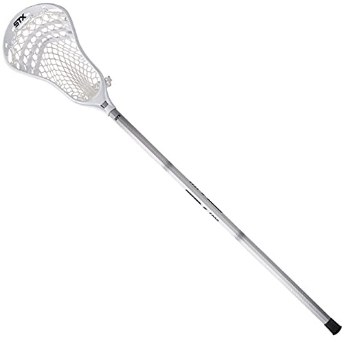 STX Lacrosse Stallion 200 Boys Complete Stick with Mesh Pocket, Attack/Midfielder, White