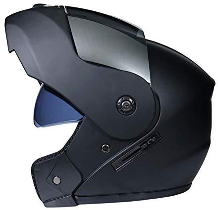 N/A Retro Motorradhelm Doppelvisier Integralhelm Mofahelme Klapphelm mit Sonnenblende für Damen und Herren - Matt schwarz | Silber, S