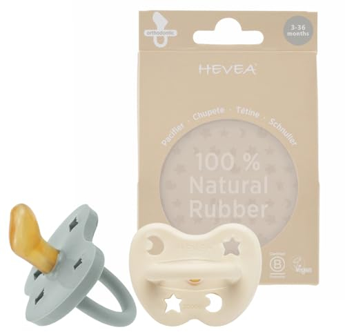 HEVEA Naturkautschuk Schnuller Kiefergerechte Form, 3-36 Monate - hygienisches einteiliges Design für Neugeborene bis Kleinkinder, BPA-frei, weich & langlebig - 2Pack (Milchweiß & Wunderschönes Grau)