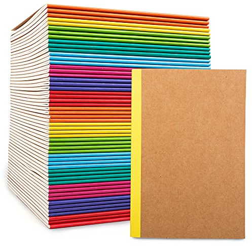 feela A5-Kraftpapier-Notizbücher, liniert, blanko, Reisetagebagebuch mit Rücken in Regenbogenfarben, 60 Seiten, weicher Einband, für Studierende, Büro, Schulbedarf, 21 x 14 cm, 56 Stück